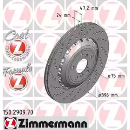 Диск тормозной (задний) BMW 5 (F10)/6 (F12) 10- (L) (396х24) (с покрыт) (с отверстиями) (вент) (150.2909.70)