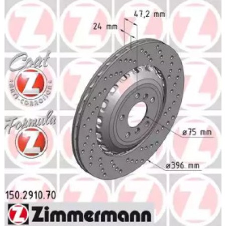 Диск тормозной (задний) BMW 5 (F10)/6 (F12/F13) 10- (R) (396x24) (с покрыт) (с отверстиями) (вент) (150.2910.70)