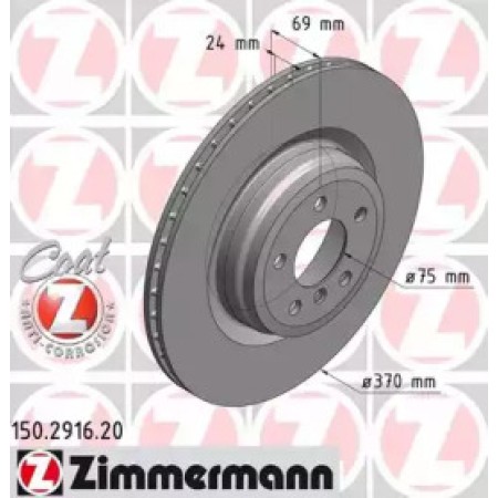 Диск тормозной (задний) BMW 5 (F07/F11)/6 (F12)/7(F01/F02/F03/F04) 08- (370x24) (с покрытием) (вент) (150.2916.20)