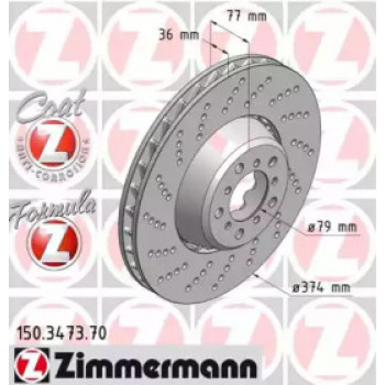 Диск гальмівний (передний) BMW M5 (E60)/M6 (E63) 04-10 (374x36) (L) (с покрыт) (с отверстиями) (вент) (150.3473.70)