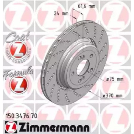 Диск гальмівний (задній) BMW 5 (E60/E61)/6 (E63) 04-10 (R) (370x24) (с покрыт) (с отверстием) (вент) (150.3476.70)