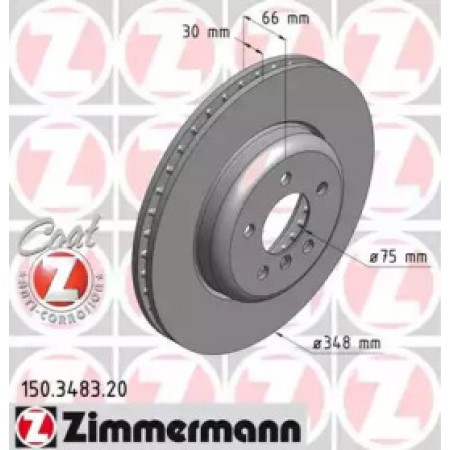 Диск тормозной (передний) BMW 5 (F10/F11)/6 (F06/F13) 09- (348x30) (с покрытием) (вент.) (150.3483.20)