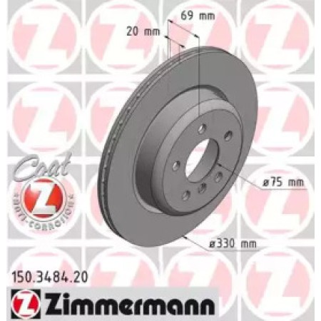 Диск тормозной (задний) BMW 5 (F10/F11) 09-17 (330x20) (с покрытием) (вентилируемый) (150.3484.20)