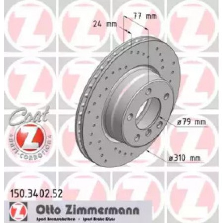 Диск тормозной (передний) BMW 5 (E60/E61) 03-10 (310x24) (с покрытием) (с отверстиями) (вент.) (150.3402.52)