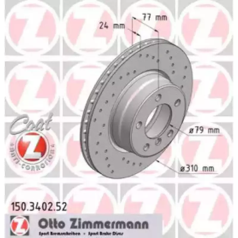 Диск тормозной (передний) BMW 5 (E60/E61) 03-10 (310x24) (с покрытием) (с отверстиями) (вент.) (150.3402.52)