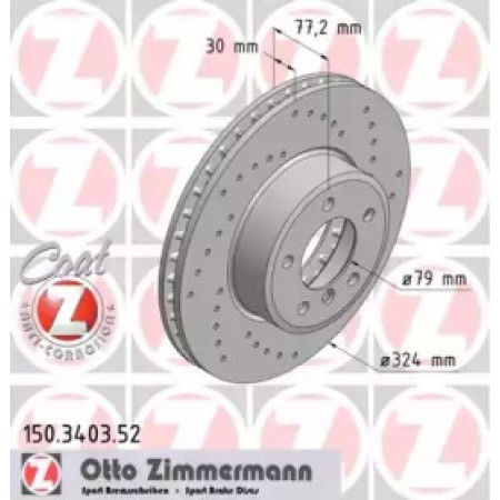 Диск тормозной (передний) BMW 5 (E60/E61)/6 (E63) 03- (324x30) (с покрытием) (с отверстиями) (вент.) (150.3403.52)