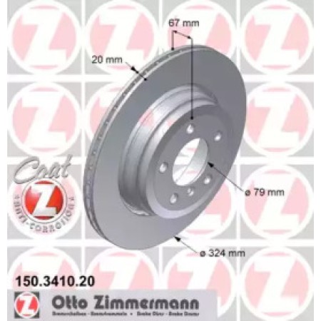Диск тормозной (задний) BMW 7 (E65/E66/E67) 01-08 (324x20) (с покрытием) (вентилируемый) (150.3410.20)