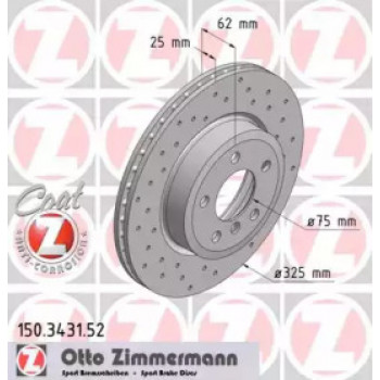 Диск тормозной (передний) BMW X3 (E83) 03-11 (325x25) (с покрытием) (с отверстиями) (вентилируемый) (150.3431.52)