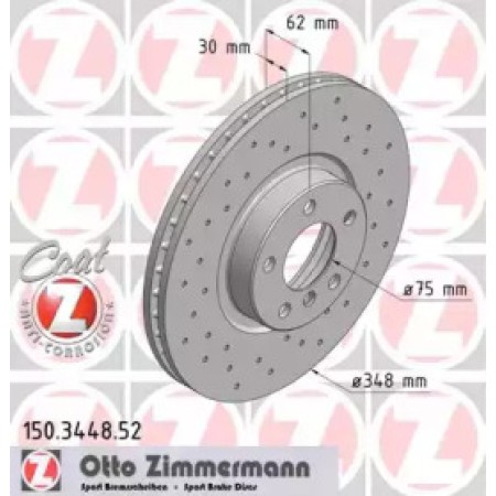 Диск тормозной (передний) BMW X5 (E70/F15/F85)/X6 (E71/E72/F16/F86) 07- (348x30) (с отверст) (вент.) (150.3448.52)