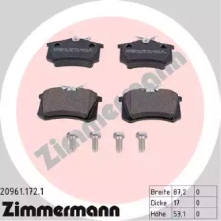 Колодки тормозные (задние) VW Caddy III 04-/Peugeot 308 07-/Citroen C4 04- (Lucas) (87.2x53.1x17.0) (20961.172.1)