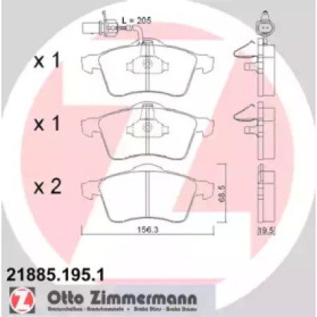 Колодки гальмівні (передні) VW T4 90-03 R15 (с датчиком) (Ate-Teves) (21885.195.1)