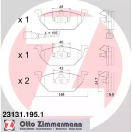 Колодки тормозные (передние) VW Caddy 03-15 (Ate-Teves) (с датчиком) (23131.195.1)