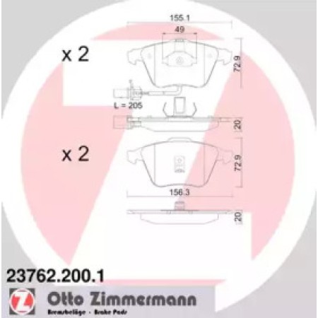 Колодки гальмівні (передні) Audi A6 97-05 (с датчиками) (Ate-Teves) (23762.200.1)