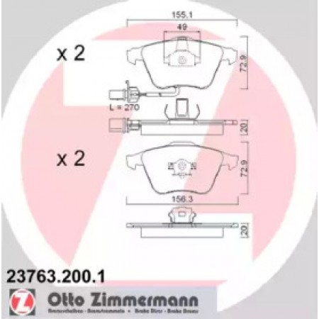 Колодки гальмівні (передні) Audi A4/A6/A8 02- (Ate-Teves) (с датчиками) (23763.200.1)