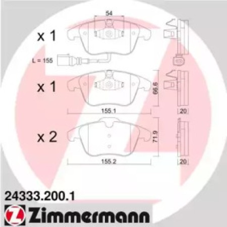 Колодки тормозные (передние) VW Tiguan/Sharan 07- (Ate-Teves) (с датчиком) (24333.200.1)