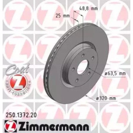 Диск тормозной (передний) Ford Focus/ Kuga II 07-/Connect 13- (320x25) (с покрытием) (вентилируемый) (250.1372.20)