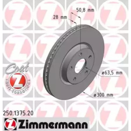 Диск тормозной (передний) Ford Mondeo V 13- (300x28) (с покрытием) (вентилируемый) (250.1375.20)