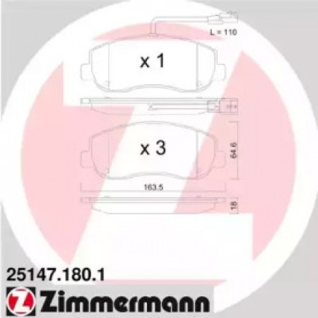 Колодки гальмівні (передні) Renault Master III/Opel Movano B 10- (Brembo) (с датчиком) (25147.180.1)