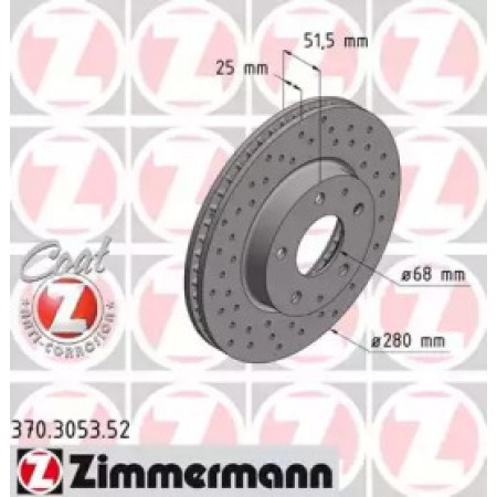 Диск гальмівний (передний) Mazda 3 13- (280x25) (с покрытием) (с отверстиями) (вентилируем.) (370.3053.52)