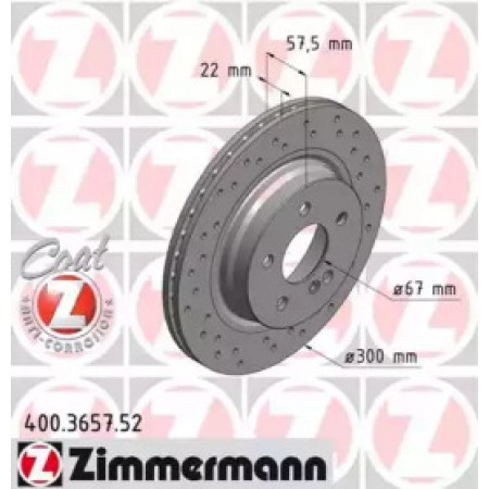 Диск тормозной (задний) MB C-class (W204/S204/C204) 07- (300x22) (с покрыт) (с отверстиями) (вент.) (400.3657.52)