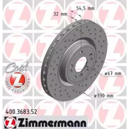 Диск тормозной (передний) MB M-class (W166) 11-15/GLE (W166) 15-19 (330x32) (с покр)(с отверс)(вент) (400.3683.52)