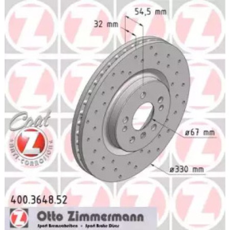 Диск тормозной (передний) MB M-class (W164) 05-11 (330x32) (с покрытием) (с отверстиями) (вентил.) (400.3648.52)