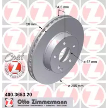 Диск гальмівний (передний) MB E-class (W211/W212/S211/S212) 02-09 (295x28) (с покрытием) (вентил.) (400.3653.20)