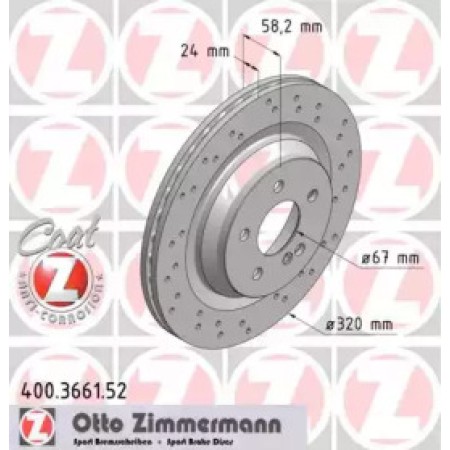 Диск тормозной (задний) MB S-class (W221) 05-13 (320x24) (с покрыт) (с отверстиями) (вентилируемый) (400.3661.52)