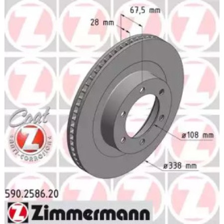 Диск тормозной (передний) Toyota Land Cruiser 3.0-4.0 D 02-10 (338x28) (с покрытием) (вентилируемый) (590.2586.20)