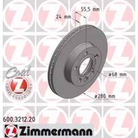 Диск тормозной (передний) VW T4 2.5TDI 90-03 (280x24) (R15) (с покрытием) (вентилируемый) (600.3212.20)