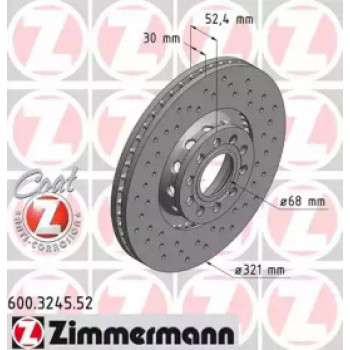 Диск тормозной (передний) VW Passat 00-05 (321x30) (с покрытием) (с отверстиями) (вентилируемый) (600.3245.52)