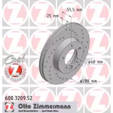 Диск тормозной (передний) VW Sharan 96-10 (288x25) (с покрытием) (с отверстиями) (вентилируемый) (600.3209.52)