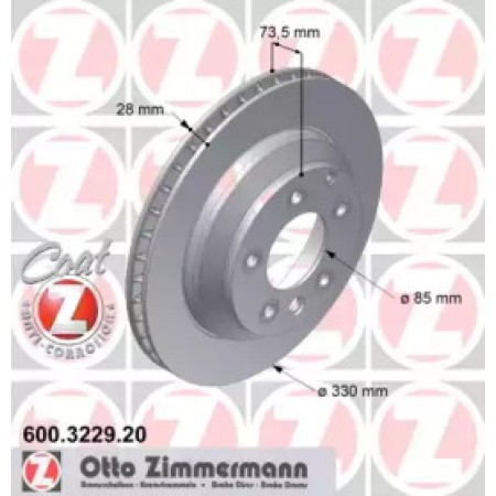 Диск тормозной (задний) Porsche Cayenne 06-/VW Touareg 3.0-4.2 TDI 02- (330x28) (с покрыт) (вентил.) (600.3229.20)